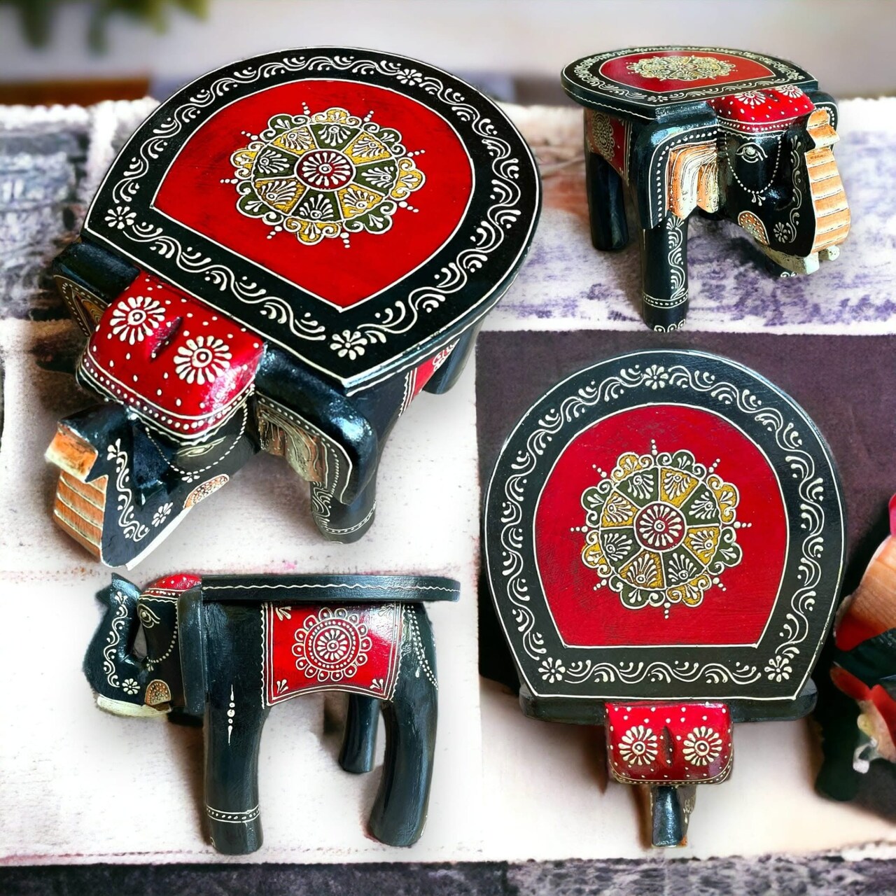 Elephant Stool, Home Decor Stool, Indian Home Decor, Living Room Decor, Painted Stool, Traditional Table, Indian Decoration
